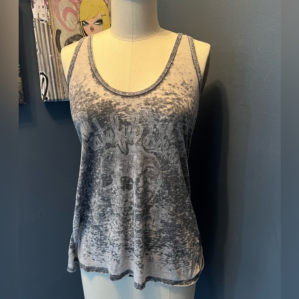 Chaser Vintage Grateful Dead Gray Burn Put Tulip Back Skull Tank Top Small